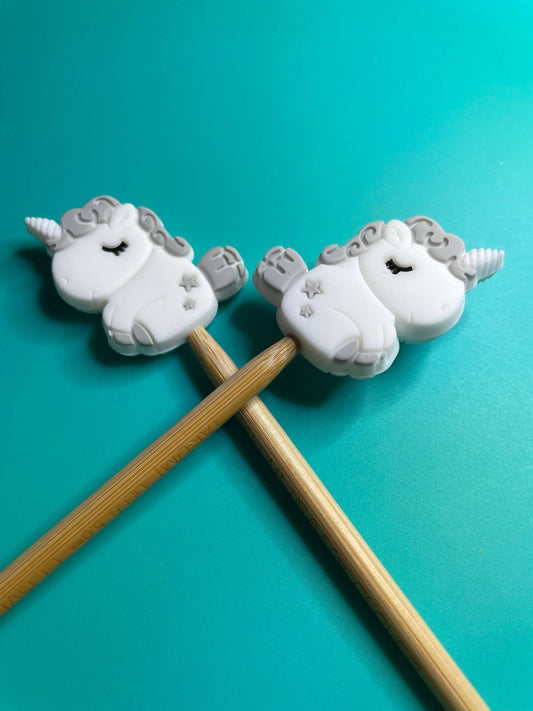 Knitting Needle Point Protectors- Magical Gray Blue Unicorn