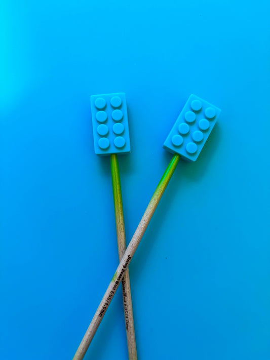 Knitting Needle Point Protectors- Blue Building Block Toy