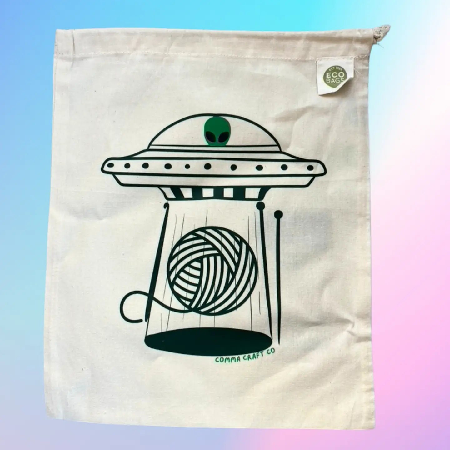 Ecobag Alien UFO Drawstring Project Bag