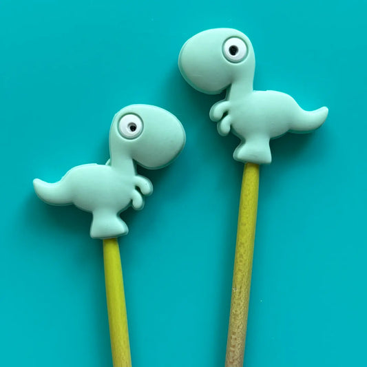 Knitting Needle Point Protectors- Cartoon Mint Dinosaurs