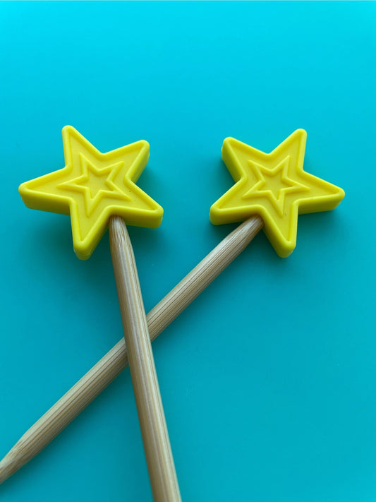 Knitting Needle Point Protectors- Magic Wand Star Yellow